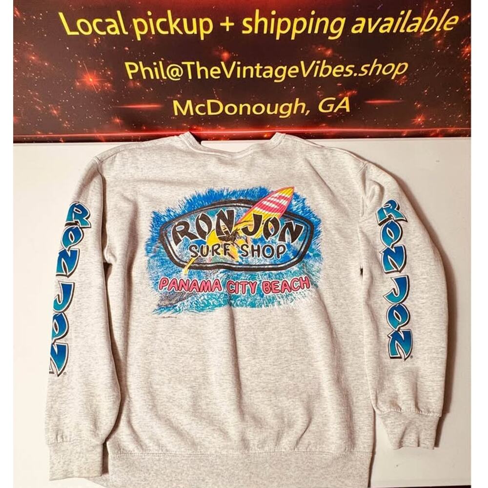 Vintage Ron Jon Surf Shop Panama City Beach Crewneck Sweatshirt Large Gray Surf